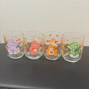 Vintage Care Bears Colorful Glass Set Share Bear Cheer Bear Good Luck Bear